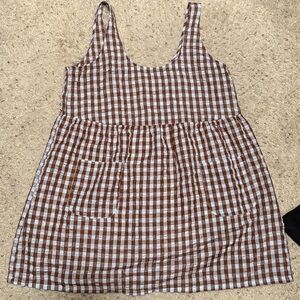 Brown and White Checkered Dress, empire waist